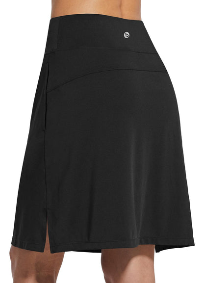 baleaf Women's 20" Golf Skirts Knee Length Skorts Athletic Modest Long Acitive Casual Pockets UV Protection Black L