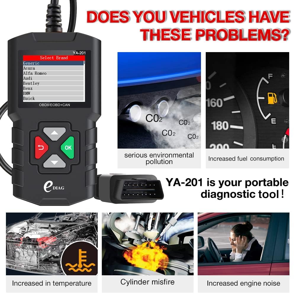 EDIAG YA-201 Obd2 Scanner, Full OBD2 Modes Check Engine Code Reader After 1996 All OBDII/EOBD/KOBD/CAN Cars, O2 Sensor EVAP Systems, Battery Test,Live Data Stream,Plug & Play
