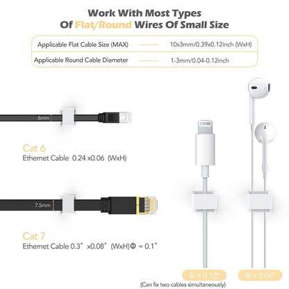 AGPTEK Ethernet Cable Clips, 100 PCS Adhesive Wire Clips, Flat Cable Holder Cord Management for Home Wall Flat Ethernet Network Cable Cord Organizer, LED Strip Attachment Wire Hook, White
