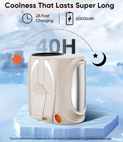 AI Portable Waist Fan, 6-Speed 16000RPM Strong Turbo Airflow, 40H Max Cooling Battery Powered Personal Fan Rechargeable, Hands-Free for Work, Outdoor, Travel, Gift for Women - Champagne