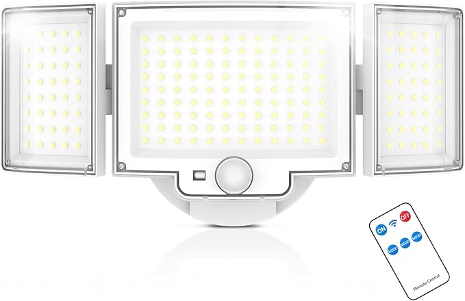 LED Security Lights Motion Sensor,188 LEDs 4200LM Dusk to Dawn Hardwired Flood Lights Outdoor with 3 Modes Remote Control,IP65 Waterproof Motion Sensor Lights, for Garage,Yard,Porch 1 Pack