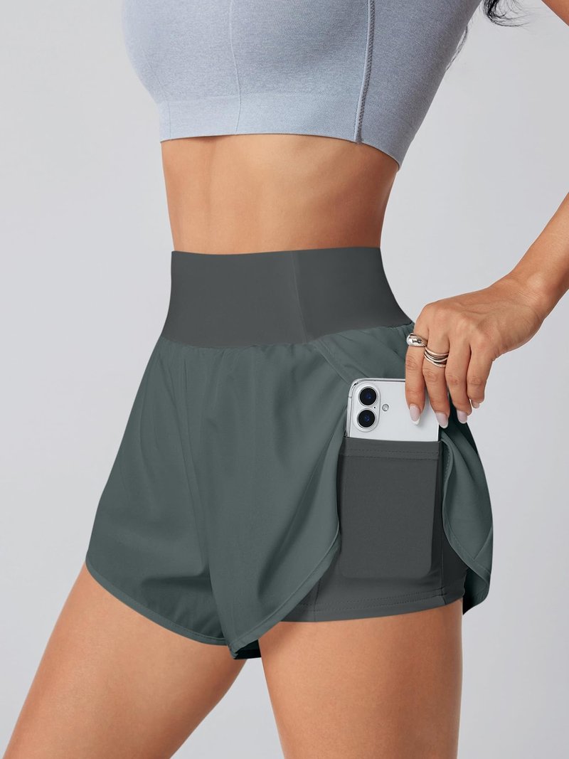 LALA BIRDS Women's Athletic Running Shorts High Waisted with Pockets, Women 3" Workout Dolphin Gym Yoga Beach Shorts (US, Alpha, Medium, Regular, Regular, Dark Grey)