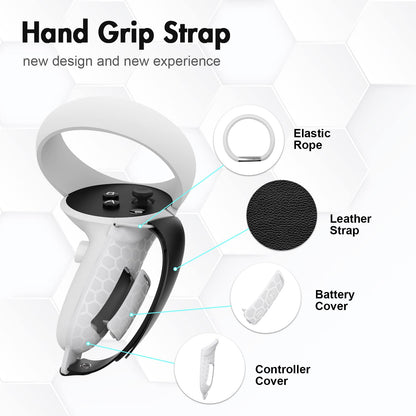 AMVR Touch Controller Grips for Oculus Quest 2 - Adjustable Leather Hand Straps with Battery Door Open Accessories, Meta Quest2 Elastic Handband Anti Throw, Relax Hands Enhance Holding