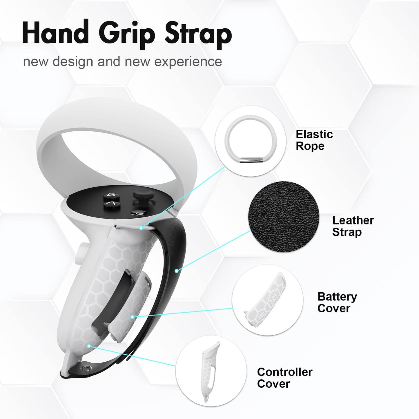 AMVR Touch Controller Grips for Oculus Quest 2 - Adjustable Leather Hand Straps with Battery Door Open Accessories, Meta Quest2 Elastic Handband Anti Throw, Relax Hands Enhance Holding