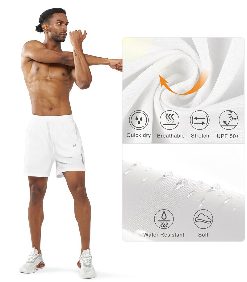 NORTHYARD Men's Athletic Running Shorts Gym Workout 7"/9"/5" Quick Dry Lightweight Sports Basketball Tennis 3 Zipper Pockets WHITE-5inch 3XL