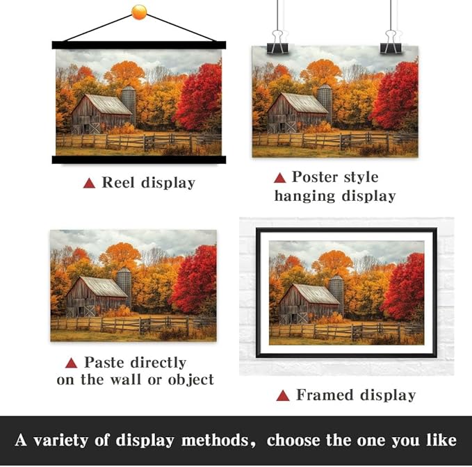 Yesad Yellow Barn Fall Canvas Wall Art, Autumn Fall Room Décor Country Landscape Prints Painting Posters Artwork Farmhouse Decor, Rustic Wall Décor for Living Room Bedroom (Unframed,36”x24”,Barn)