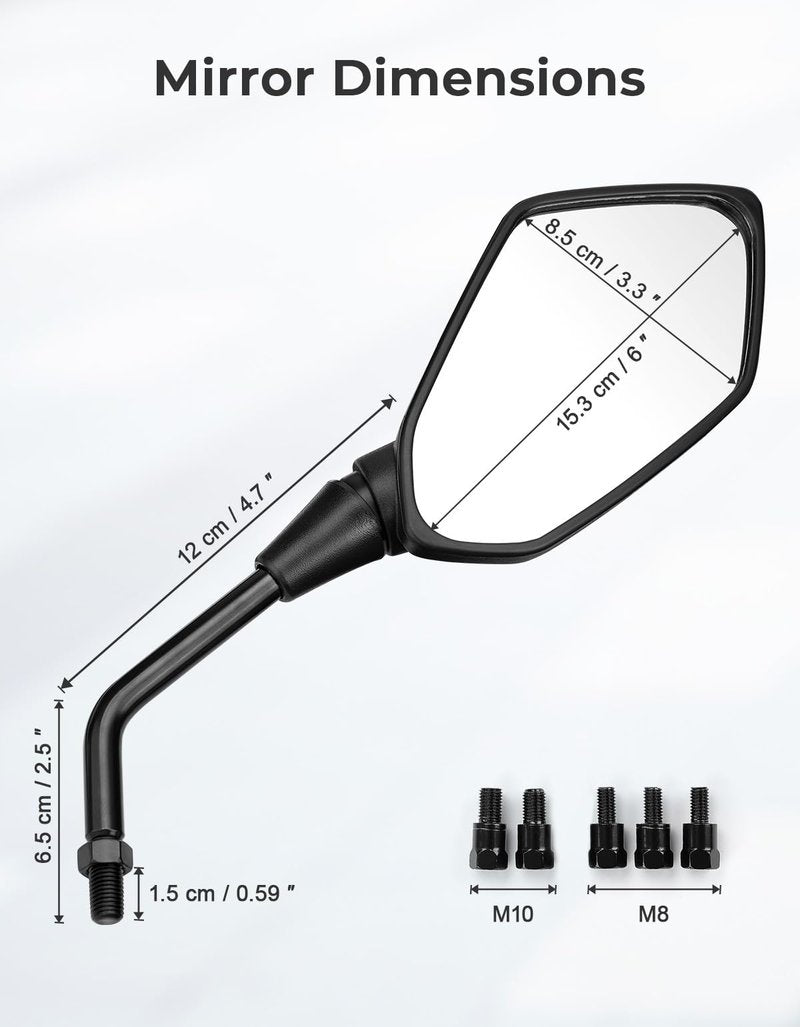 KEMIMOTO Universal Motorcycle Mirrors, Convex Handlebar Rear View Side Mirror with M8 M10 Bolt, Compatible with Bike, Scooter, ATV, UTV, Dirt Bike and More