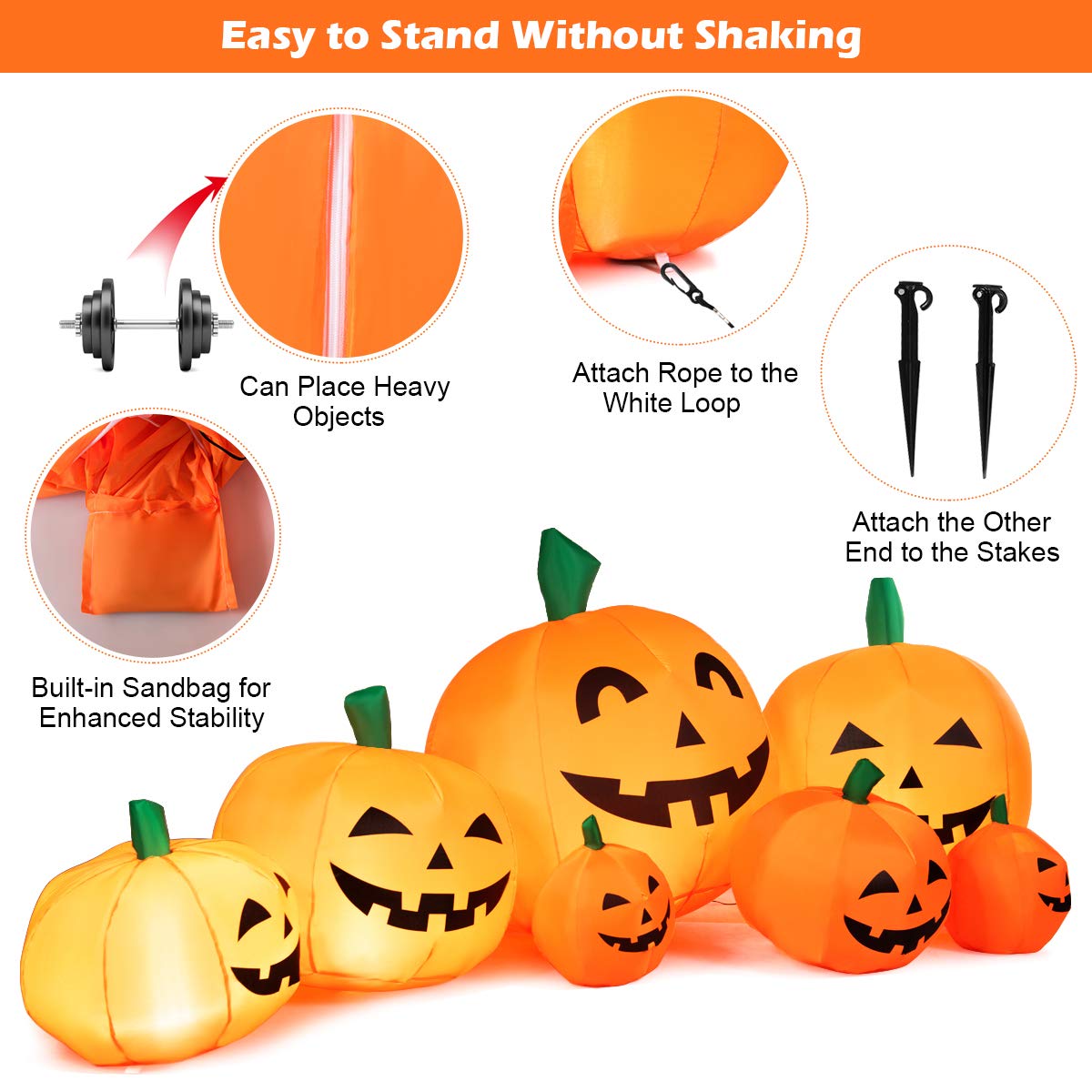 Tangkula 7.5 Ft Halloween Decorations Inflatable Pumpkin Patch, Blow Up 7 Pumpkins Family with Build-in LED, Inflatable Jack-o-Lantern for Indoor Outdoor Front Yard Halloween Party