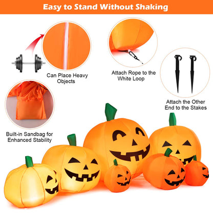Tangkula 7.5 Ft Halloween Decorations Inflatable Pumpkin Patch, Blow Up 7 Pumpkins Family with Build-in LED, Inflatable Jack-o-Lantern for Indoor Outdoor Front Yard Halloween Party