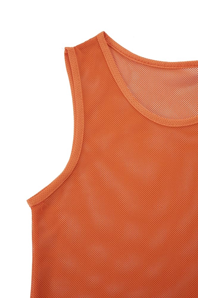 SPTEHW Scrimmage Vests Pinnies Team Practice Jerseys for Kids,Youth and Adult Sports Soccer,Football,Basketball(12 Pack)（Orange,M）