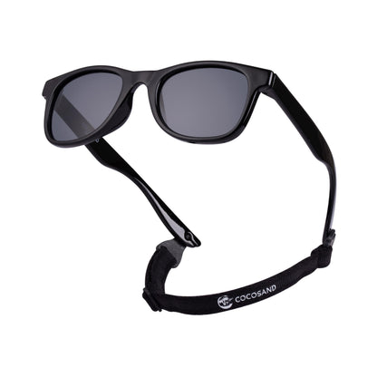 COCOSAND Toddler Baby Sunglasses with Strap Polarized Flexible Square Frame UV400 Protection for Kids Girl Boy Age 2-6, Black