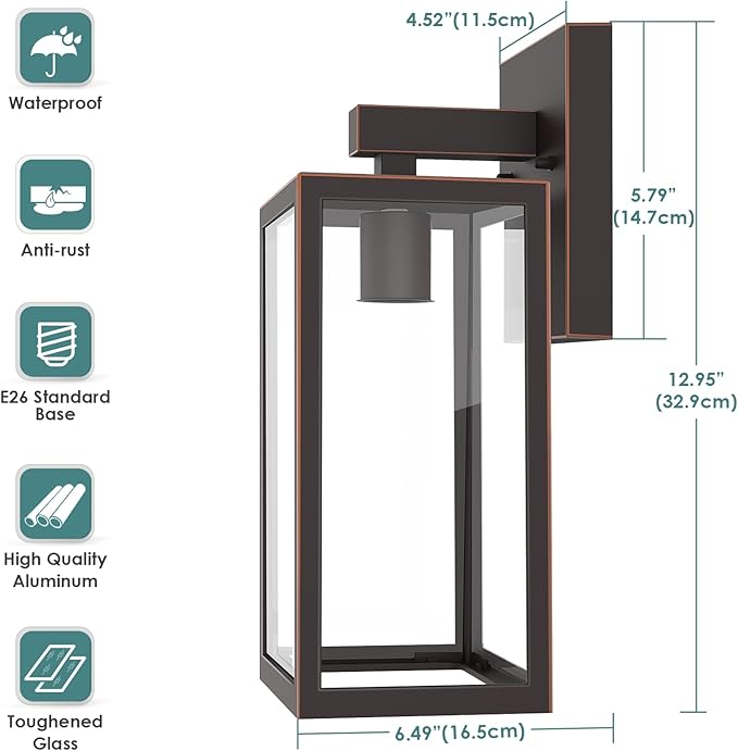 MAXvolador Outdoor Wall Sconce, Exterior Waterproof Wall Lantern Light Fixture, Oil Rubbed Bronze Porch Lights, Anti-Rust E26 Patio Lighting, 2 Pack
