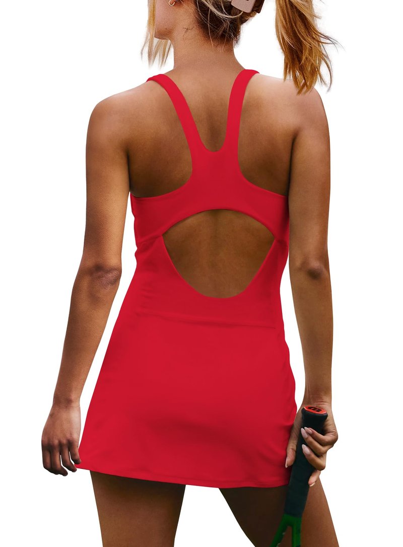 Yanekop Womens Tennis Dress with Built in Shorts Golf Dress Athletic Outfits Yoga Active Workout Dresses(Red,M)