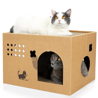 Cat Cardboard House with 2 PCS Scratching Pads，Large Cat Scratcher Bed Cat Scratchers Lounge for Indoor Cats with Corrugated Board Detachable Cat Scratcher Box for Cats.(Cactus) 1