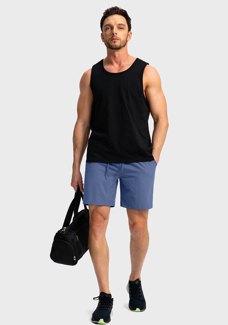 Soothfeel Men's Running Shorts with Zipper Pockets 7 Inch Lightweight Quick Dry Gym Athletic Workout Shorts for Men (Blue, S)