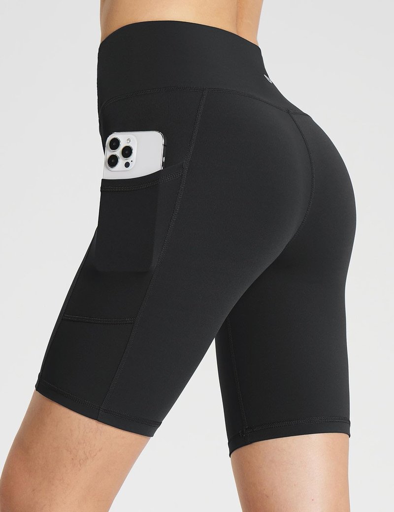 baleaf Womens Spandex Shorts 8" High Waisted Biker Workout Lycra Compression Shorts with Pockets Black L