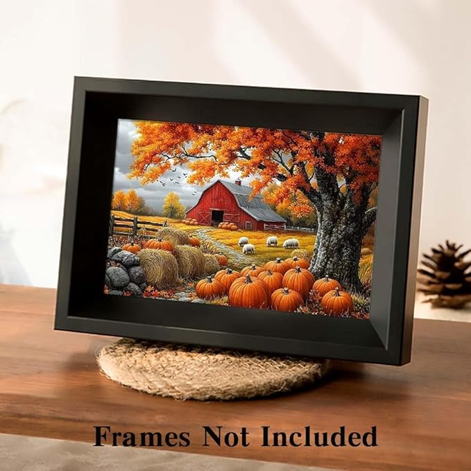Yesad Fall Scenery Canvas Wall Art, Thanksgiving Pumpkin Autumn Landscape Poster, Autumn Farmhouse Wall Art Pumpkin Canvas Painting Picture Home Wall Décor (Unframed, 36”x24”, Fall Art1)