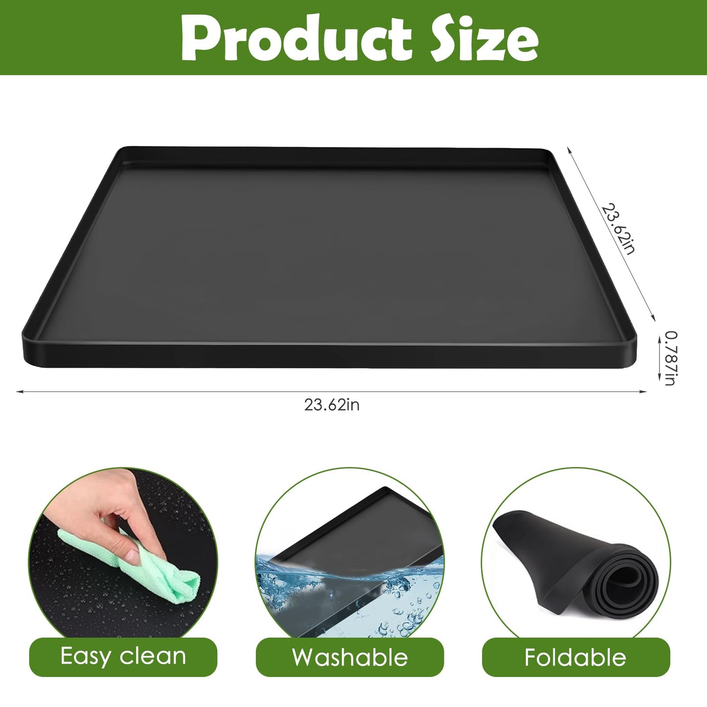 Chris.W Washing Machine Drain Pan 27x27 Inch – Waterproof Silicone Washer Tray for Floor Protection, Anti-Vibration Non-Slip Mat, Under Washer Drip Catcher (Black)