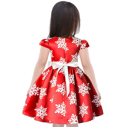 Tueenhuge Toddler Baby Girls Christmas Dress Snowflake Print Wedding Formal Birthday Party Dresses with Bowknot Belt Red