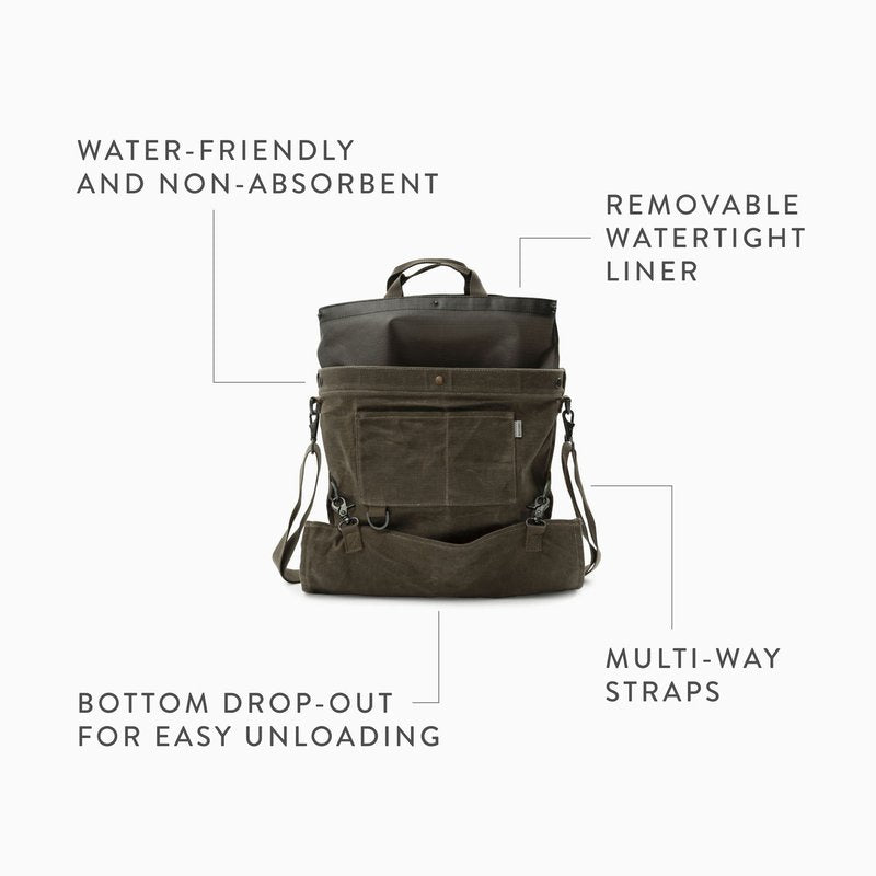 Barebones Harvesting and Gathering Bag - Foraging, Harvest and Fruit Picking Bag with Convertible Straps - Water-Resistant Waxed Canvas Gardening Tool Bag (Dark Khaki)