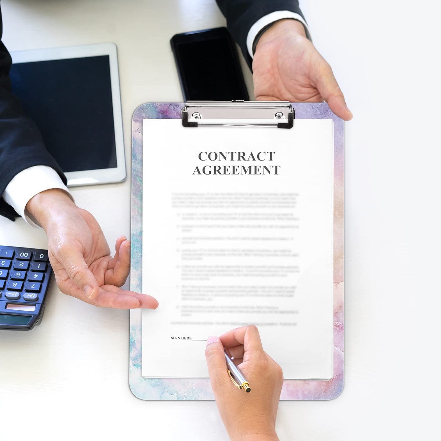 Hongri Plastic Cute Clipboard, Letter Size for Students, Teacher, Woman and Kids, Low Profile Clip, Decorative Pattern, Size 9 x 12.5 in, Dream Marble