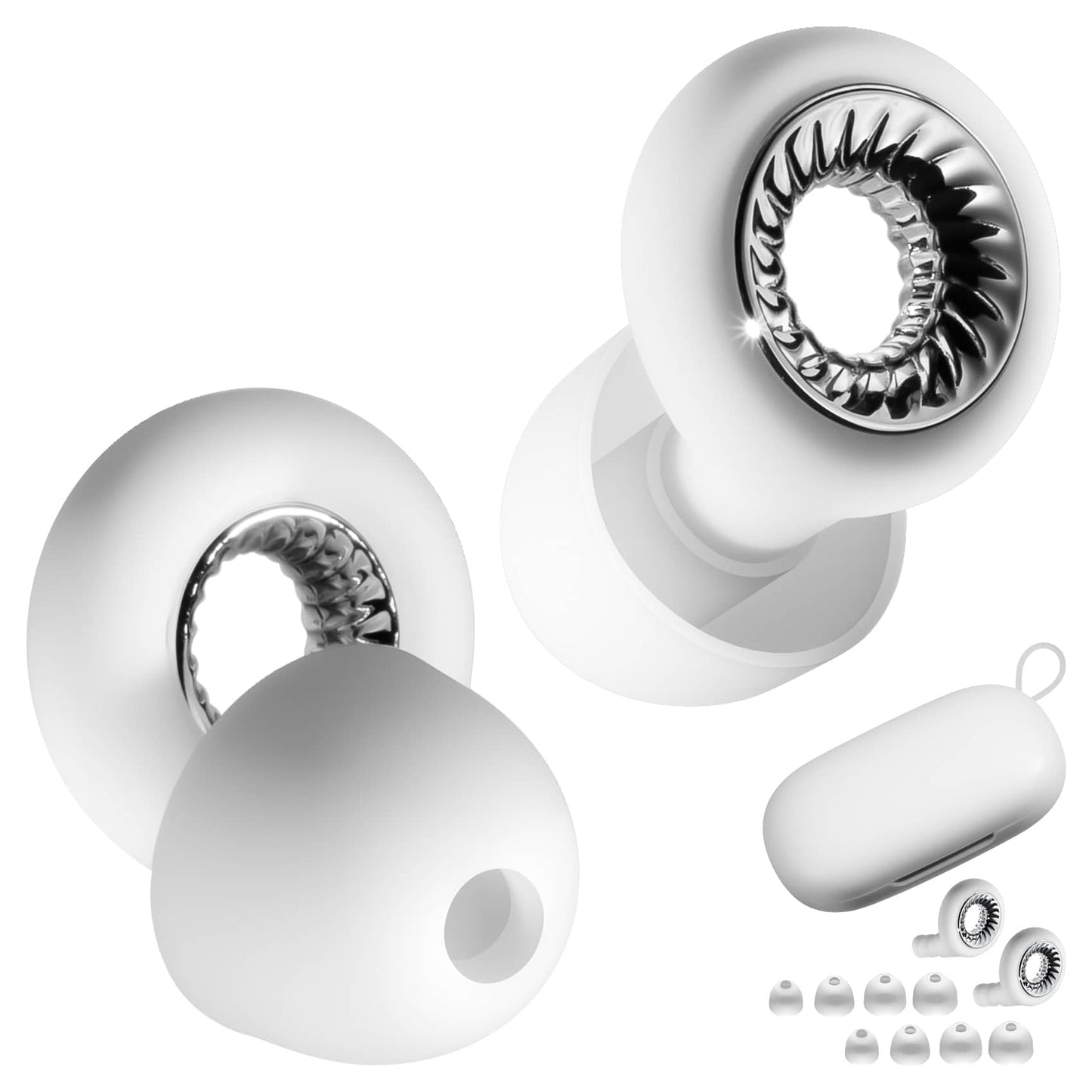 RIFOVN Ear Plugs for Sleeping, Reusable Silicone Earplugs with 28dB Noise Reduction, Noise Cancelling Ear Plugs for Concert, Work, Travel, Study, Hearing Protection, Silver and White