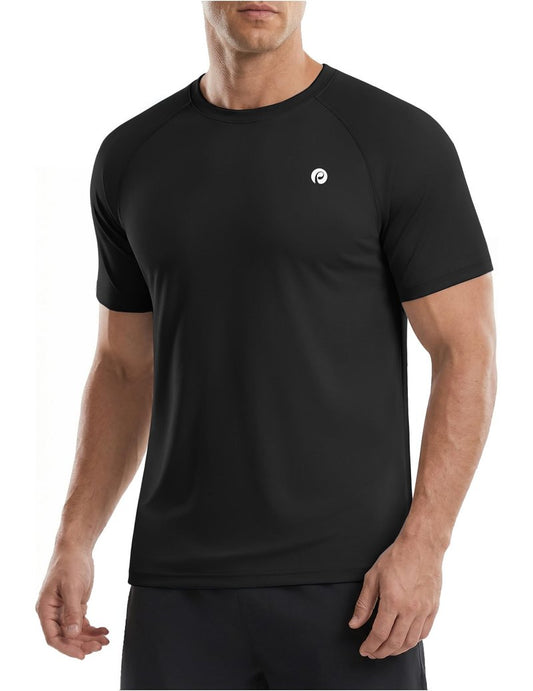 PINSPARK Black T Shirts for Men Lightweight Short Sleeve Crew Neck Gym Shirts Moisture Wicking Summer Classic Casual Tee Tops XL