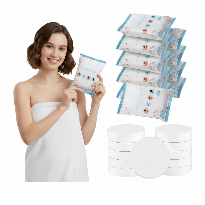SAILYLENCEY 10-Pack Disposable Compressed Towels, Expandable with Water, Ultra Soft & Highly Absorbent Non-Woven Fabric, Individual Wrapped for Travel, Gym, Camping, and Hotel Stay