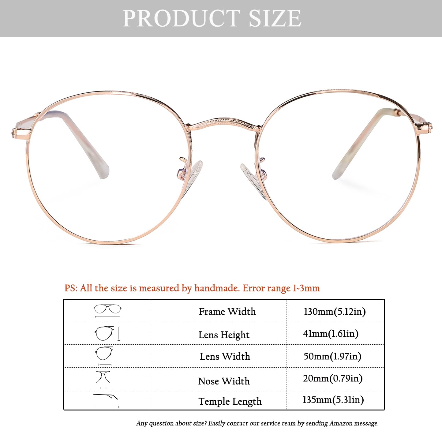 HJSTES Round Blue Light Glasses for Women Men Retro Circle Clear Lens Metal Frame Eyeglasses (Rose Gold)