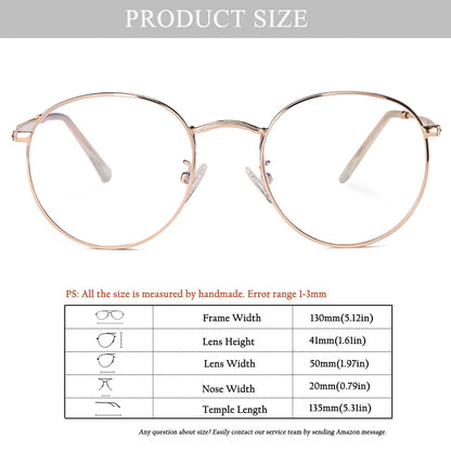 HJSTES Round Blue Light Glasses for Women Men Retro Circle Clear Lens Metal Frame Eyeglasses (Rose Gold)