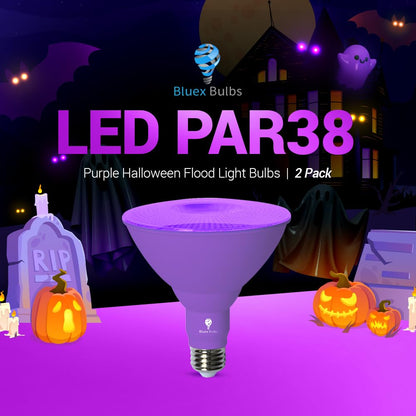 Bluex Bulbs 2 Pack LED Par38 Flood Purple Light Bulb - 18W (120Watt Equivalent) - Dimmable - E26 Base LED Lights, Party Decoration, Porch, Home Lighting, Holiday Halloween Purple Flood Lights Bulb.