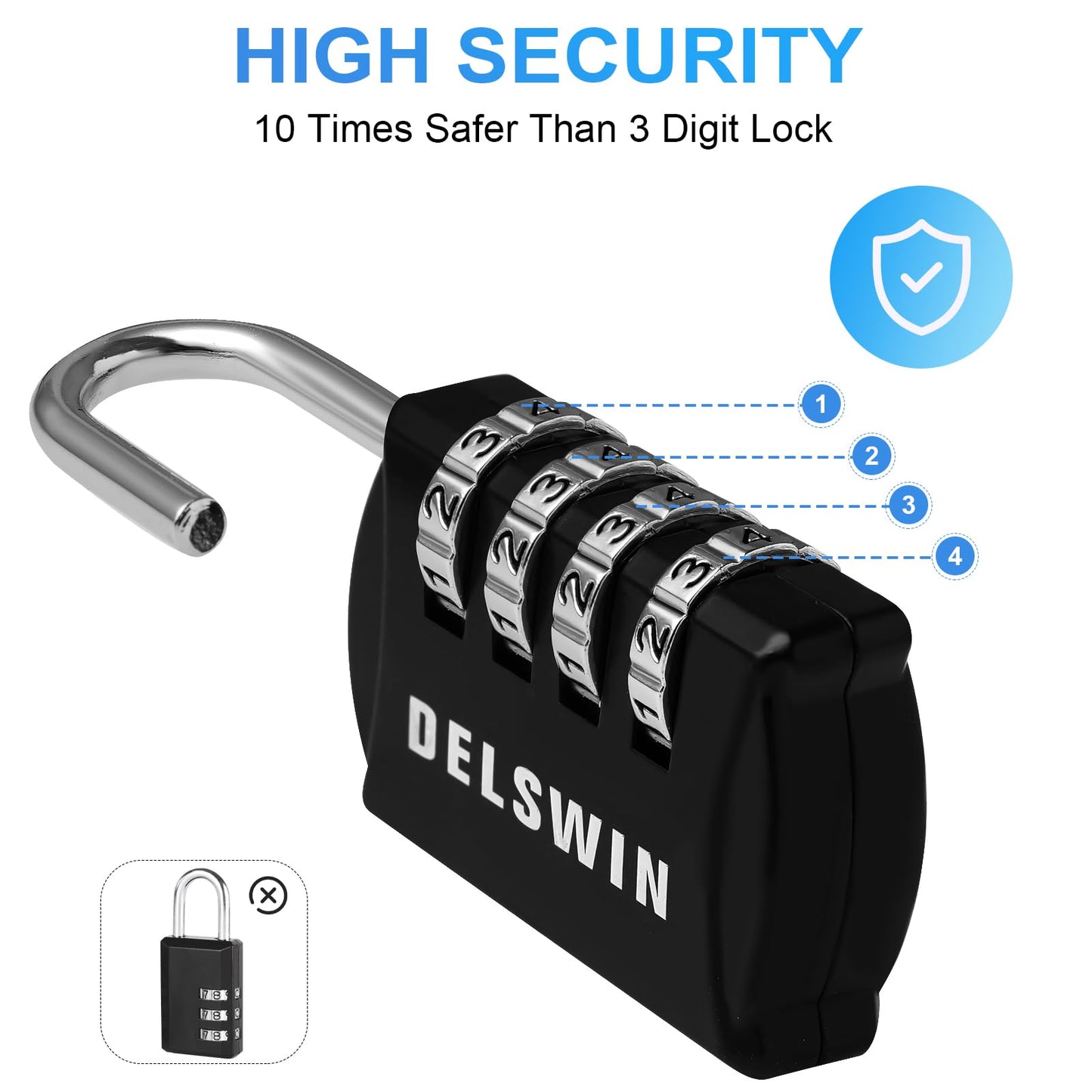 DELSWIN Small Combination Lock for Locker, 4-Digit Mini Combo Lock for Backpack and Luggage, Combination Padlock for School Gym Locker (Pack of 4)