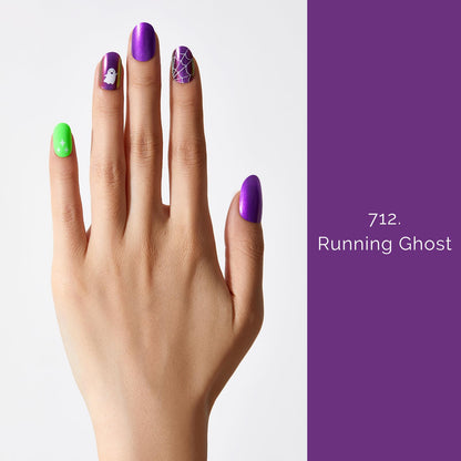 Halloween Semi Cured Gel Nail Strips - NAILOG 20 Pcs Nail Stickers Long Wraps with Glossy Gel Finishing for Autumn, Running Ghost