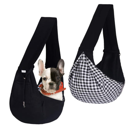 FDJASGY Small Pet Sling Carrier-Hands Free Reversible Pet Papoose Bag Tote Bag with a Pocket Safety Belt Dog Cat for Outdoor Travel Black