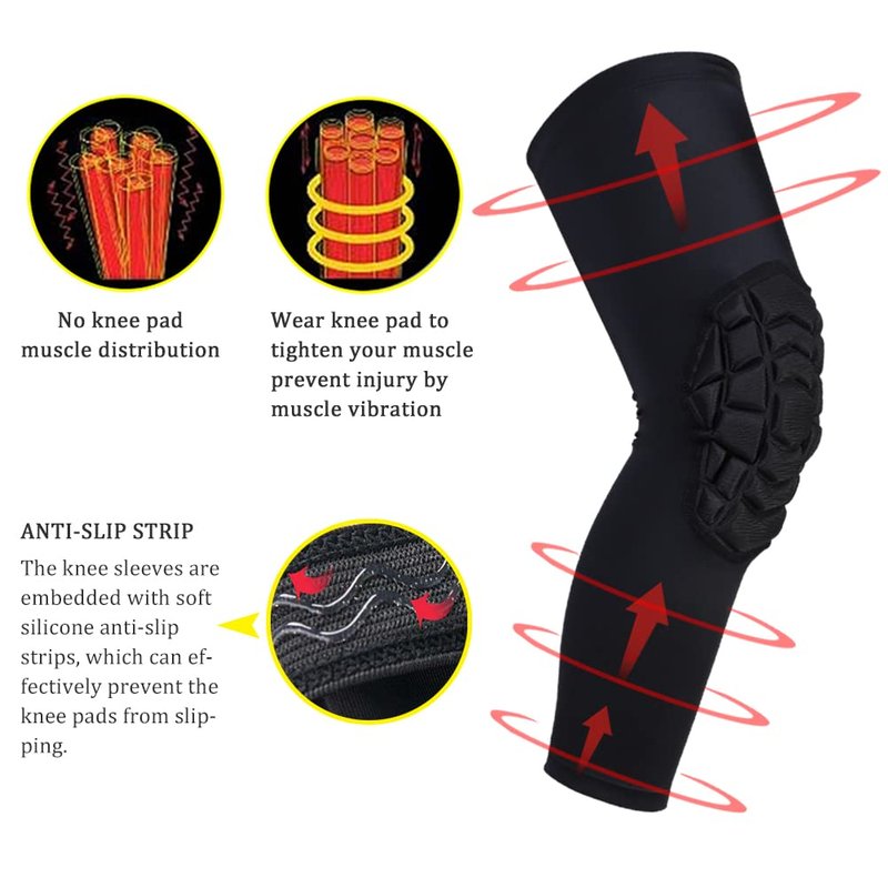 SZKANI Knee Pads Compression Leg Sleeve Knee Sleeve for All Sports Wrestling Protector Gear, 1 Pair of Knee Paded(Black_2 Pack, Large)