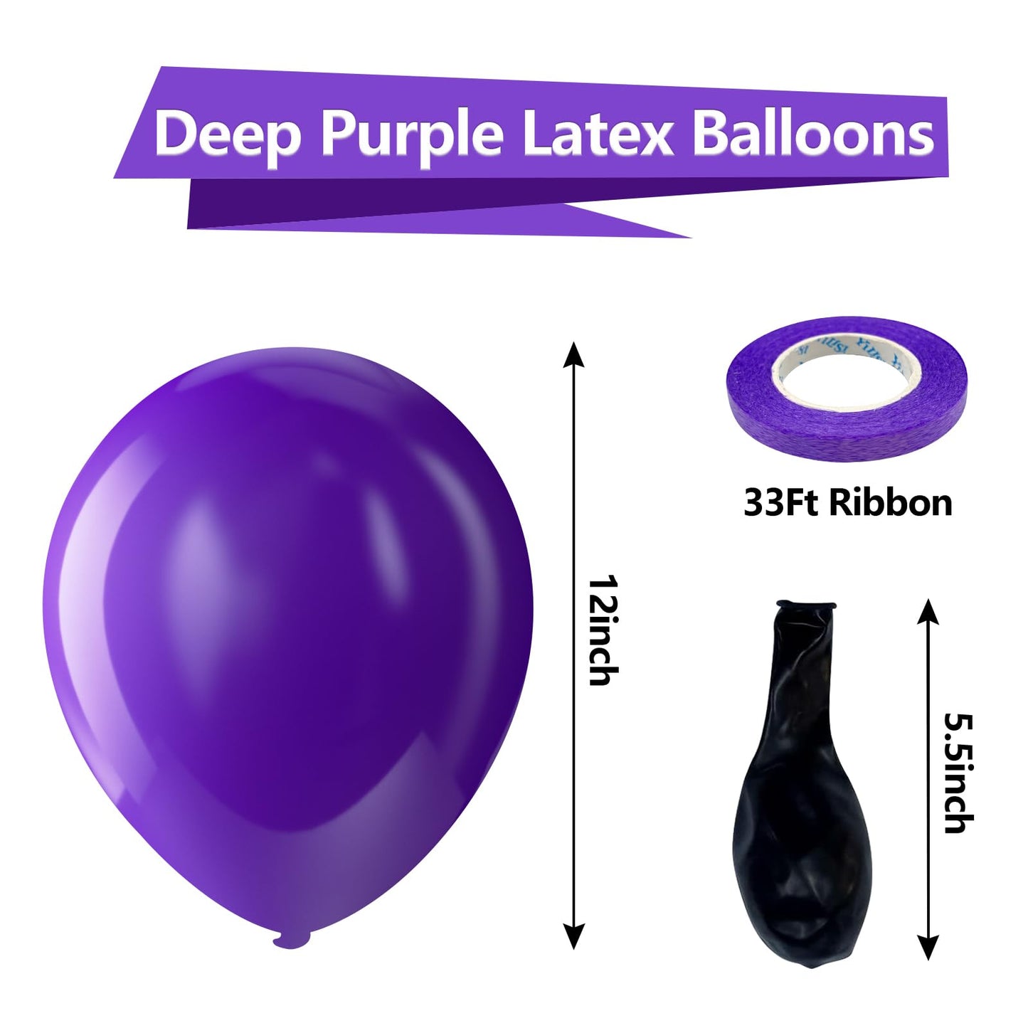 Bezente Dark Purple Latex Party Balloons - 100 Pack 12 inch Round Helium Purple Balloons for Wedding Graduation Halloween Birthday Party Backdrop Decorations