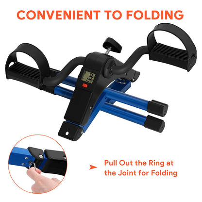 Folding Pedal Exerciser Mini Exercise Bike Portable Foot Peddler Desk Bike Arm and Leg Peddler Machine with LCD Monitor(Blue)