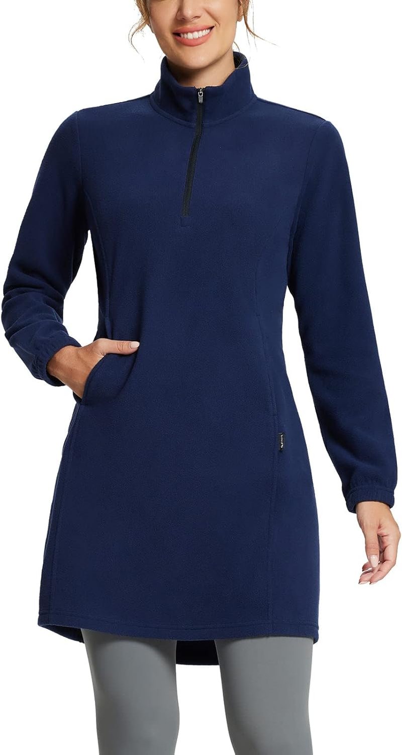Baleaf Women's Fleece Dress - Warm Thermal Quarter Zip Pullover Tunic with Pocket | Winter Travel Essential