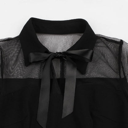 Women Peter Pan Collar Bell Sleeve Vintage 1950s Cocktail Swing Dress Keyhole Mesh Sheer Gothic Mini Dress Panel Vintage Flared A-line Prom Dress Wedding Evening Party Goth Dress Black-Bell Sleeve S