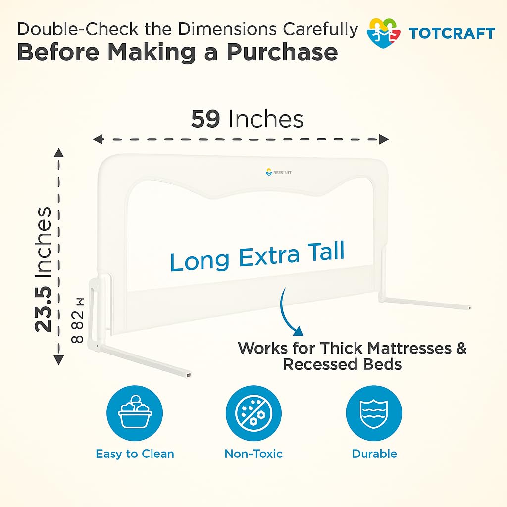 Bed Rail for Toddlers & Infants – Universal Toddler Bed Rails for Twin, Full Size, Queen &King Beds with Thick Mattresses & Recessed beds - White 59W*23.5H (Pack of 1)