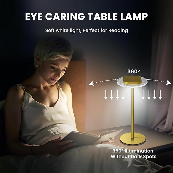 LOFTEK Cordless Table Lamps Set of 2, Rechargeable Table Lamp, Up to 55 Hrs Ultra-Long Battery Life, Eye-Friendly, Touch Dimming, Portable Wireless Ambient Lighting (Gold, 2 Pack)