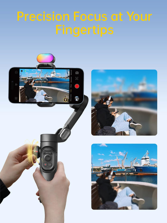 AOCHUAN 3-Axis Gimbal Stabilizer for Smartphone with RGB Magnetic Fill Light Upgraded Face Tracking Focus Wheel Foldable iPhone Gimbal for iPhone/Android Phone Stabilizer Vlog Recording Smart XE Kit