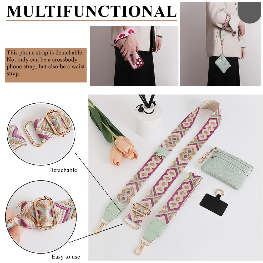 Baeleega Phone Strap Crossbody Lanyard with Zippered Pouch - Universal Cell Phone Lanyard for Neck Shoulder, Adjustable Phone String with Wallet (Black)