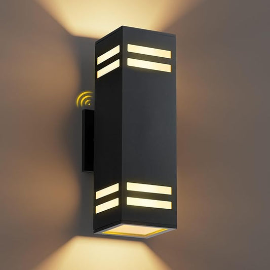 Modern Outdoor Wall Lights Dusk to Dawn, Black Exterior Lighting Fixtures Wall Mount with E26 Base, Square Outdoor Sconce Waterproof Outside Lights for House Porch Front Door, Bulbs Included