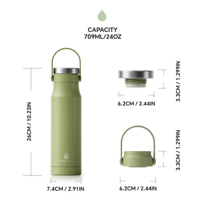 IDEUS Insulated Stainless Steel Water Bottle 17 oz Push Button Lid & Leakproof Travel Mug for Hot/Cold Beverages Fits Most Cup Holder (Grass Green)