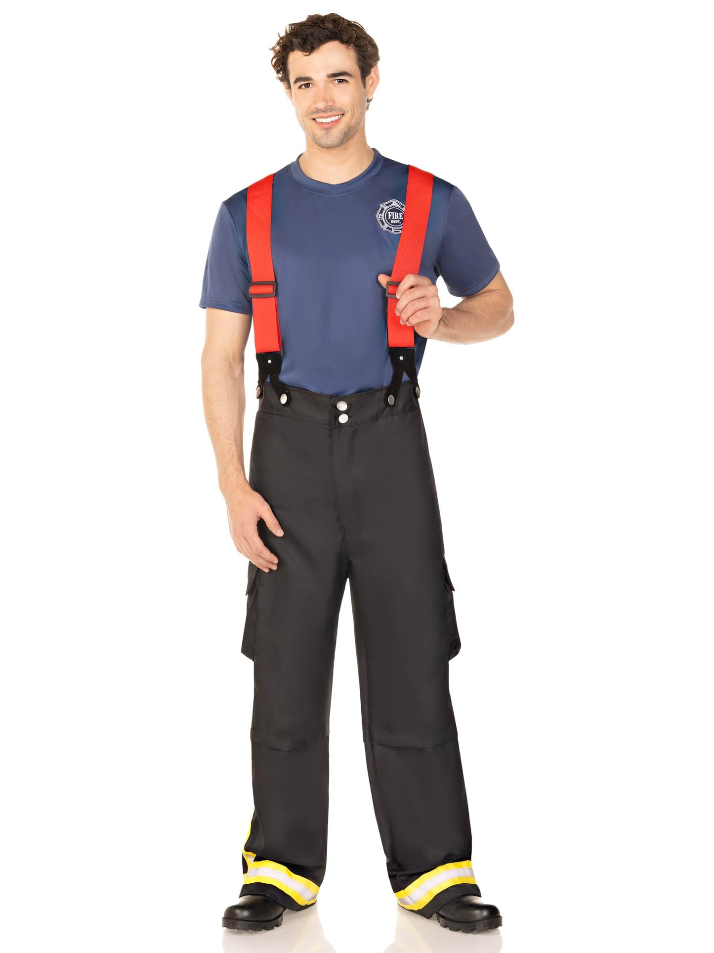 Leg Avenue Mens 3 Piece Mens Fire Captain Set - Family Halloween Costume for Men, MED/LGE, Black/Red