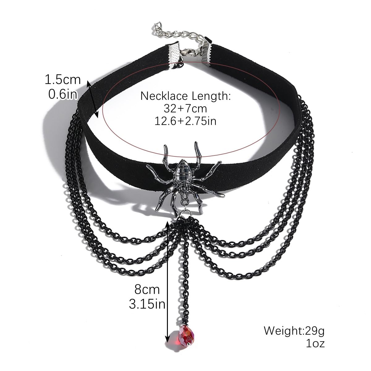 Spider Velvet Choker Gothic Necklace with Crystal Layers - Black Halloween Party Costume Jewelry Gift