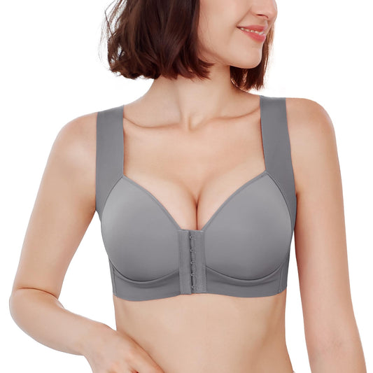 Front Close Bra for Women Push Up Wirefree Bra Seamless No Dig Comfort Brassiere (Gray,38C)