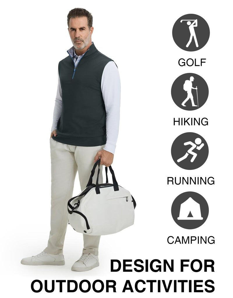 M MAELREG Men's Golf Vest Dry Fit Stretch Moisture Wicking Layer Lightweight Casual Vests Mens Pullover Quarter Zip