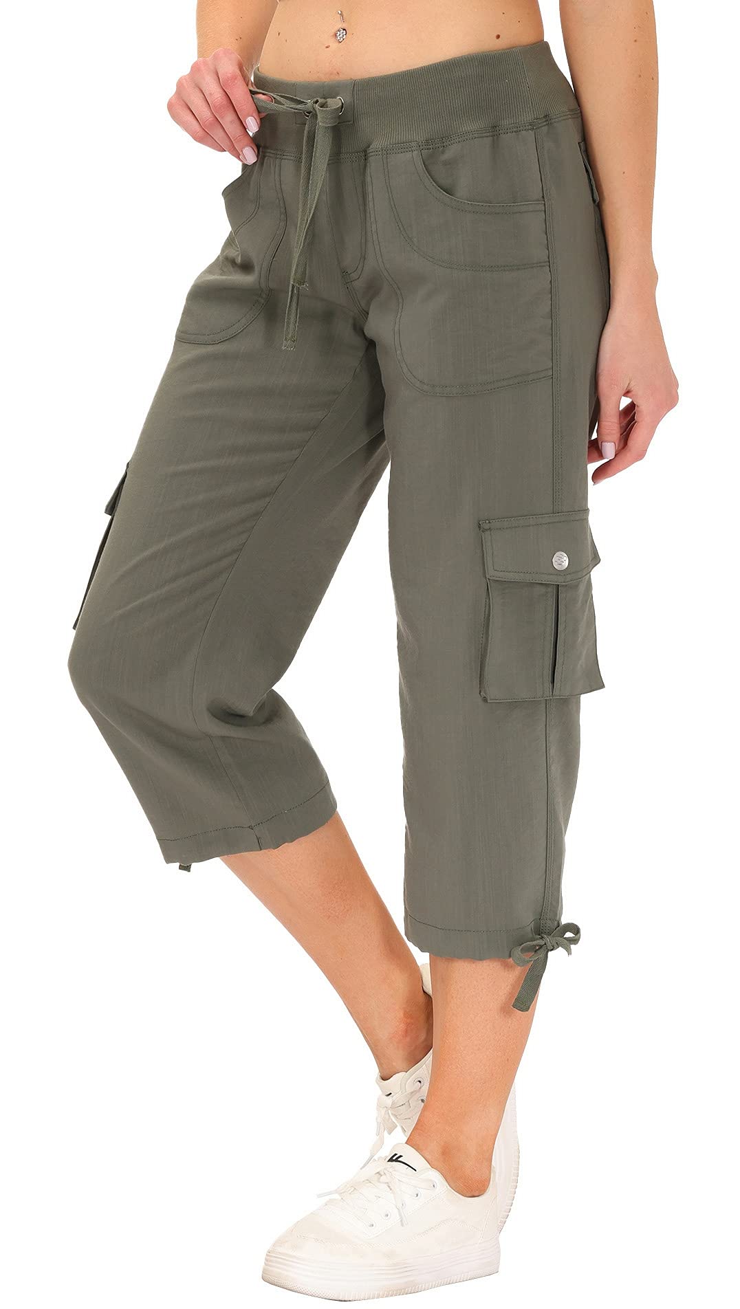 MoFiz Women's Capris Cargo Hiking Pants Lightweight Quick Dry Running Athletic Outdoor Summer Shorts for Women Button Pockets Ginger XS